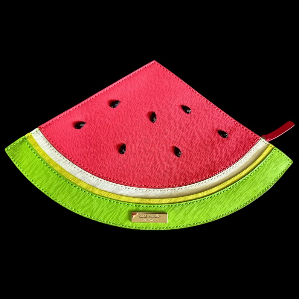 Kate Spade Make A Splash Leather Watermelon Slice Clutch Purse Novelty Bag EUC